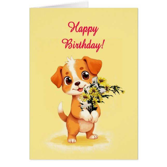 Cachorros y flores felices de cumpleaños (Frente)