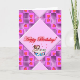 Cachorros y tarjeta de cumpleaños de corazones ros