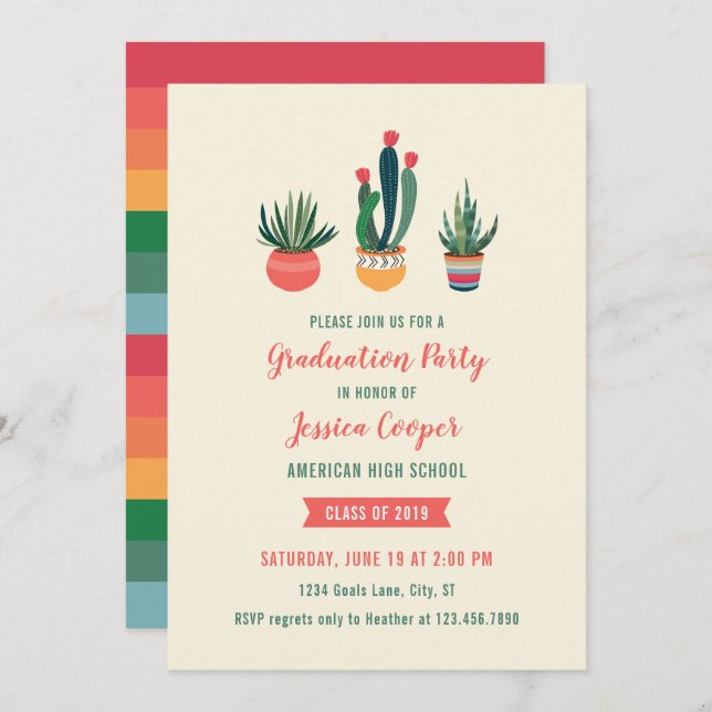 Cacti Suculent Graduation Invitación (Anverso / Reverso)