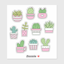 Cacti Suculents Plantas Doodles Pegatina Pack
