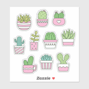 Cacti Sucults Plantas Doodles Pegatina Pack
