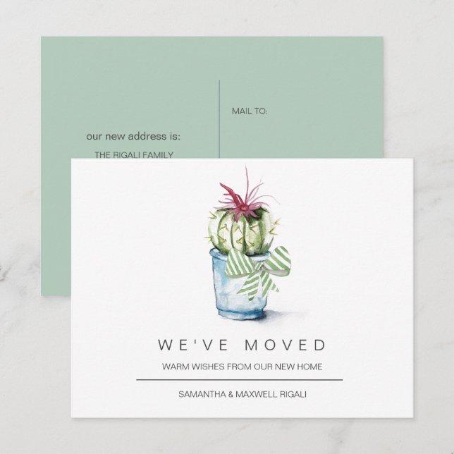 Cactus acuarela de postales de Invitación móvil (Anverso / Reverso)
