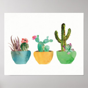 Cactus acuarela e impresión suculenta