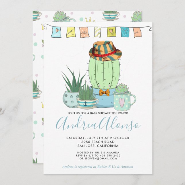 Cactus Baby Boy | Invitación de Baby Shower (Anverso / Reverso)