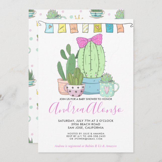 Cactus Baby Girl | Invitación de Baby Shower (Anverso / Reverso)