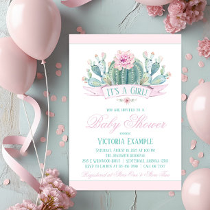 Cactus Baby Girl Invitaciones a la ducha