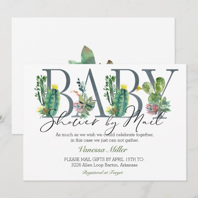 Cactus Baby Shower por invitación por correo (Anverso / Reverso)