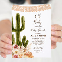 Cactus Boho Fiesta Oh Invitación del Bebé