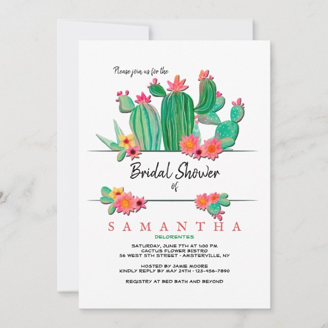 Cactus Bridal Shower Invitación (Anverso)