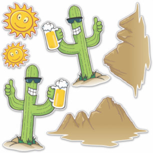Cactus con conjunto de Pegatinas de cerveza
