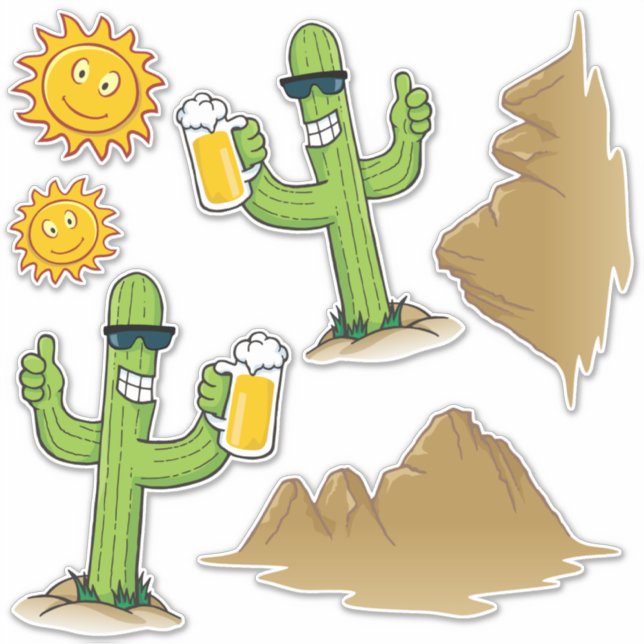 Cactus con conjunto de Pegatinas de cerveza (Anverso)