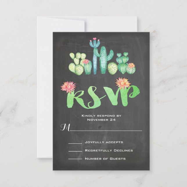 Cactus de acuarela Boda mexicana RSVP (Anverso)