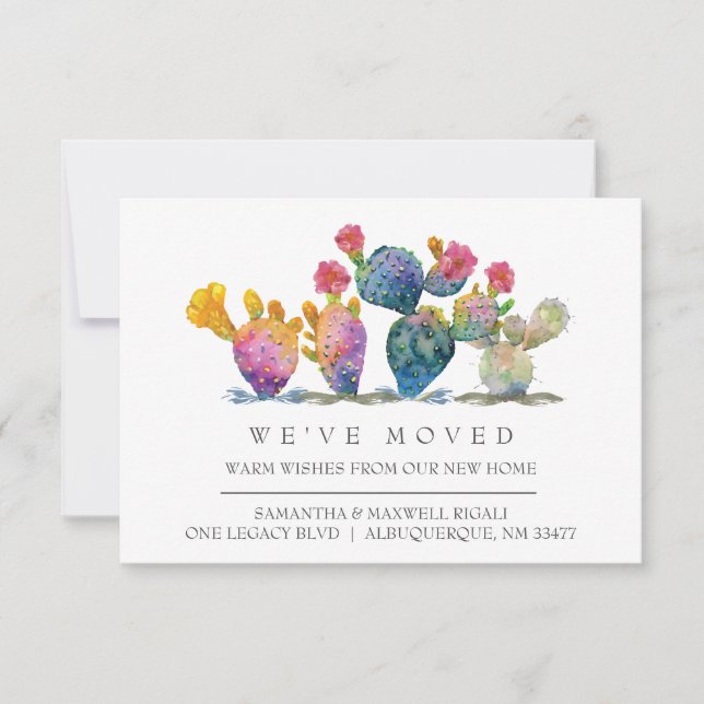 Cactus de acuarela de la nueva Invitación de movim (Anverso)