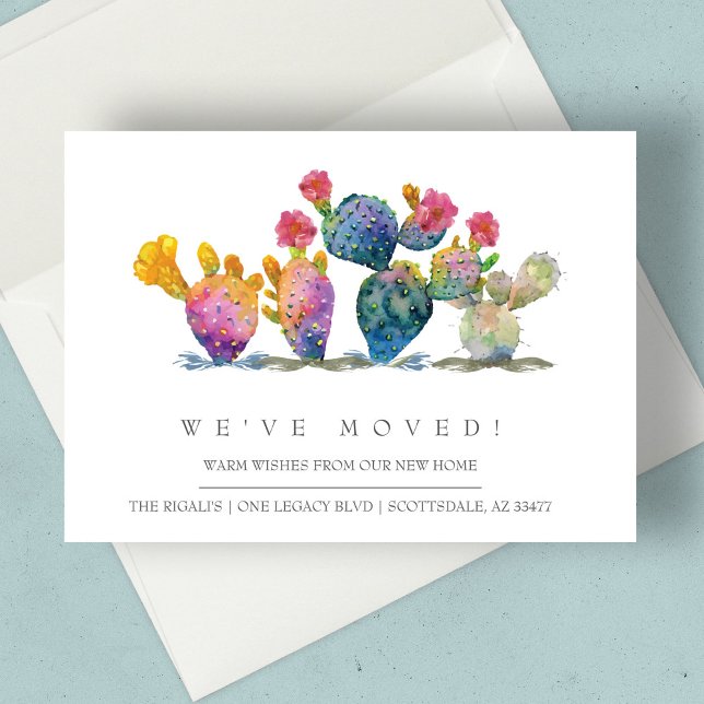 Cactus de acuarela de tarjetas de Invitación móvil (New address moving announcements watercolor cactus)