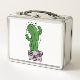 Cactus de dibujos animados con auriculares y radio