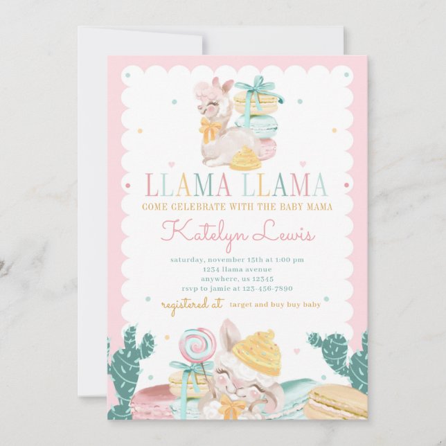 Cactus de invitación a Baby Shower de Sweet Llama  (Anverso)