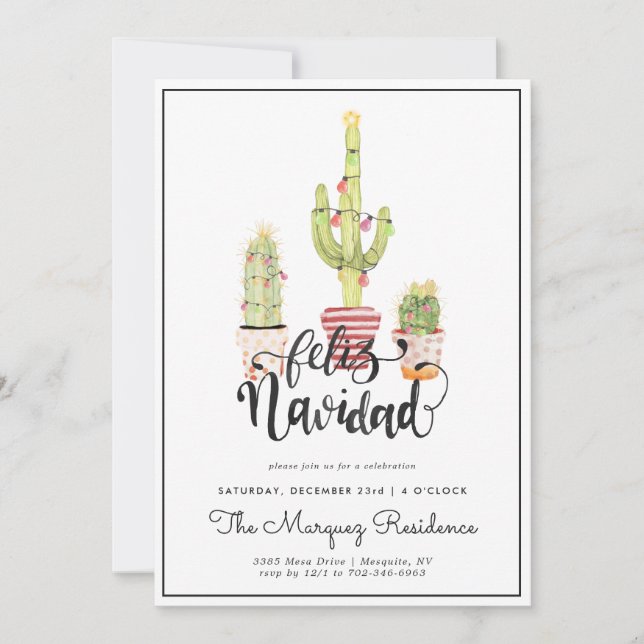 Cactus de Navidad | Invitación de fiesta Feliz Nav (Anverso)