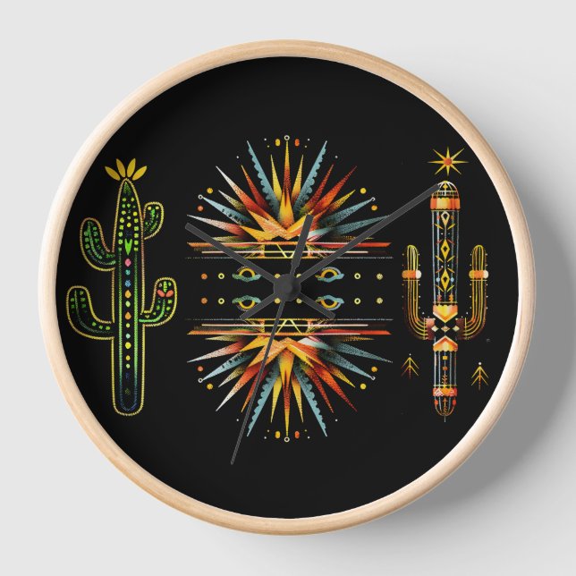 Cactus de patrón vibrante reloj suroeste (Anverso)