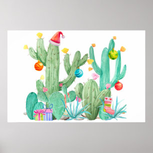 Cactus de vacaciones de Navidad Impresión del suro