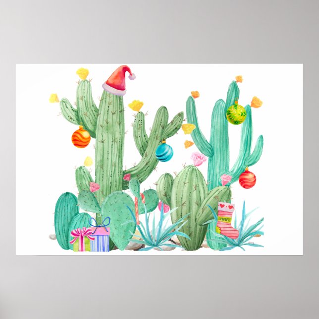 Cactus de vacaciones de Navidad Impresión del suro (Frente)