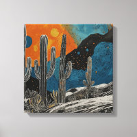 Cactus del desierto azul Arte mural de acuarela