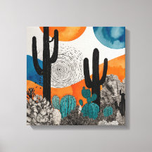 Cactus del desierto del atardecer naranja Arte mur