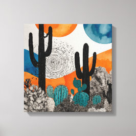 Cactus del desierto del atardecer naranja Arte mur