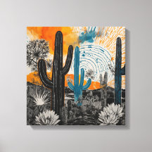 Cactus del desierto del atardecer naranja Arte mur