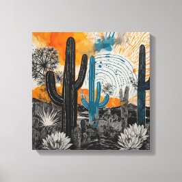 Cactus del desierto del atardecer naranja Arte mur