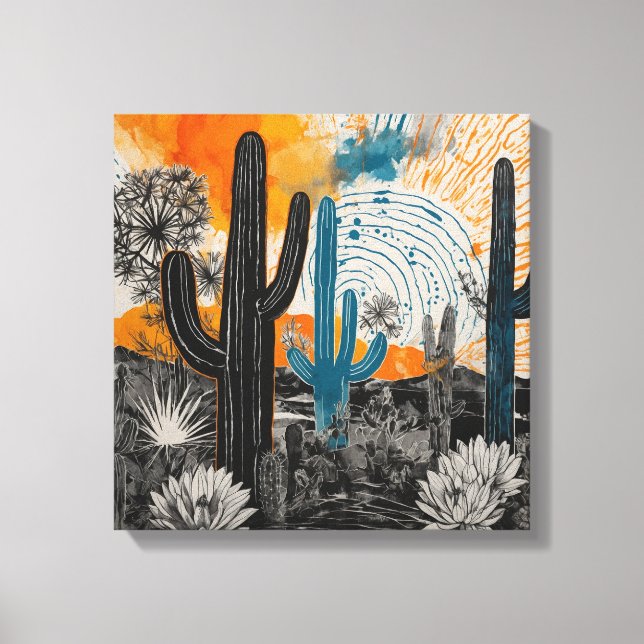 Cactus del desierto del atardecer naranja Arte mur (Anverso)