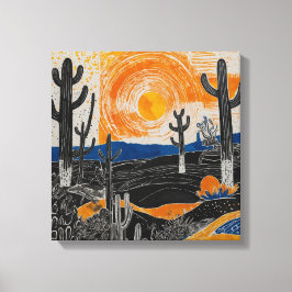 Cactus del desierto naranja Arte mural acuarela