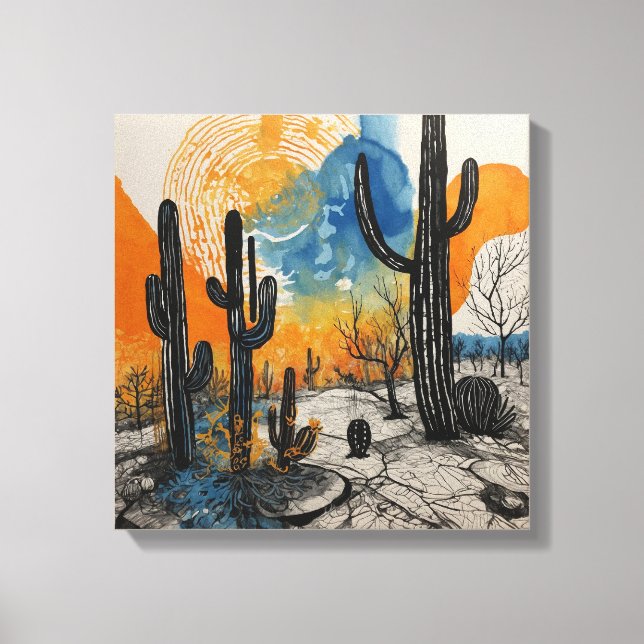 Cactus del desierto naranja Arte mural acuarela (Anverso)