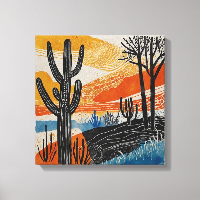 Cactus del desierto naranja Arte mural acuarela (Anverso)