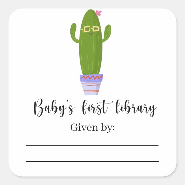 Cactus divertido - Etiqueta para libro de Baby Sho (Anverso)