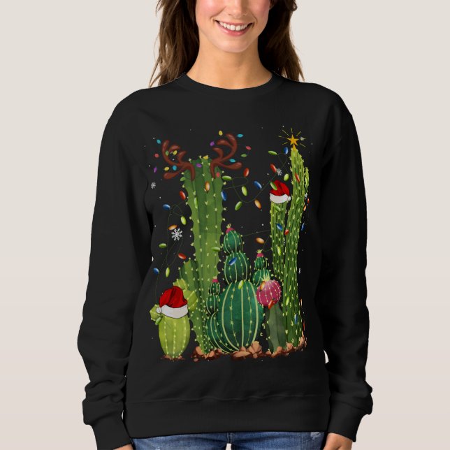 Cactus divertidos enciende Santa Hat Sweater Xmas  (Anverso)