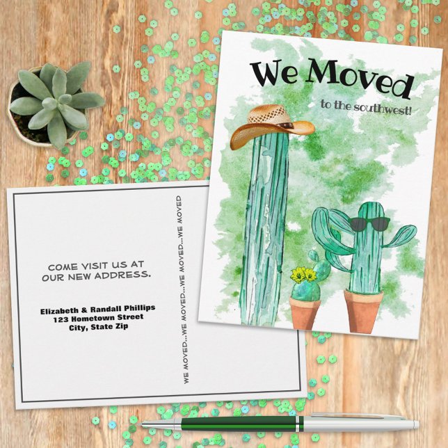 Cactus divertidos nos mudamos de Invitación suroes (Once you've made your move, this humorous postcard is ready for you to personalize and send. )