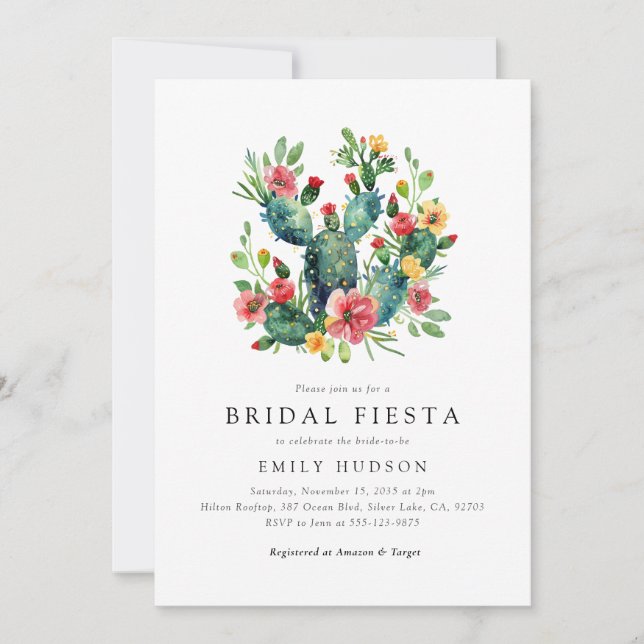 Cactus Elegant Floral Bridal Shower Invitación (Anverso)