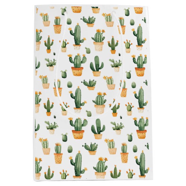 Cactus en bolsa de regalo blanca (Anverso)