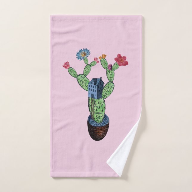 Cactus espinoso con flores (Toalla de mano)