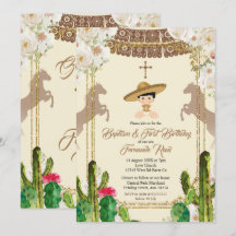 Cactus Fiesta Boy Baptism and Birday Invitación