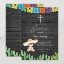Cactus Fiesta Boy Baptism Invitación a la Navidad