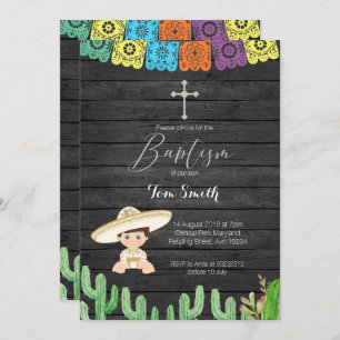 Cactus Fiesta Boy Baptism Invitación a la Navidad