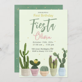Cactus Fiesta Primera Invitación de Cumpleaños
