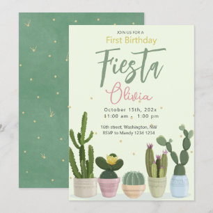 Cactus Fiesta Primera Invitación de Cumpleaños