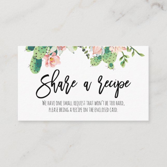 Cactus Floral Rosa Comparte Tarjeta De Receta (Anverso)