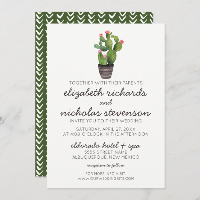 Cactus floral rosado - Invitación a la boda (Anverso / Reverso)