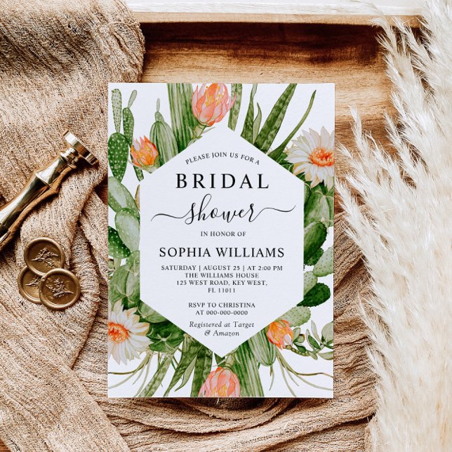 Cactus Flowers Frame Bridal Shower Invitación (Subido por el creador)