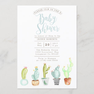 Cactus Garden   Invitación a Baby Shower de acuare