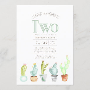 Cactus Garden   Invitación de primer cumpleaños de
