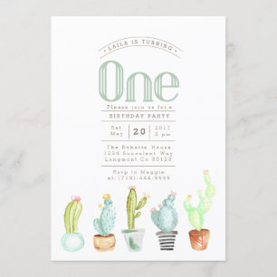 Cactus Garden   Invitación de primer cumpleaños de